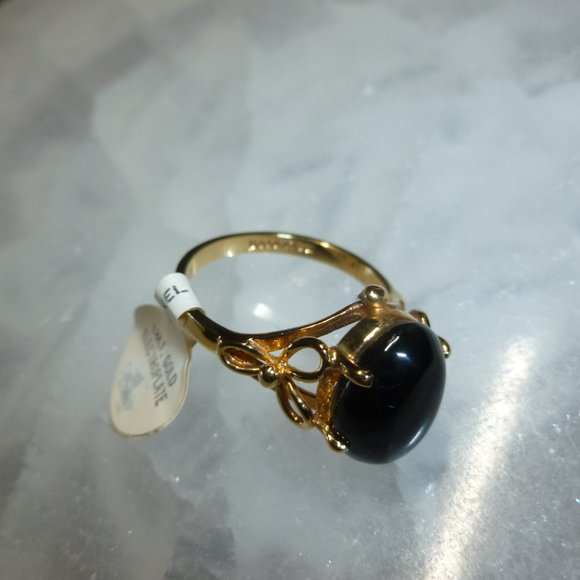 18k Yellow gold electroplated Onyx Designer Dolphin Ore Ring - Picture 5 of 9